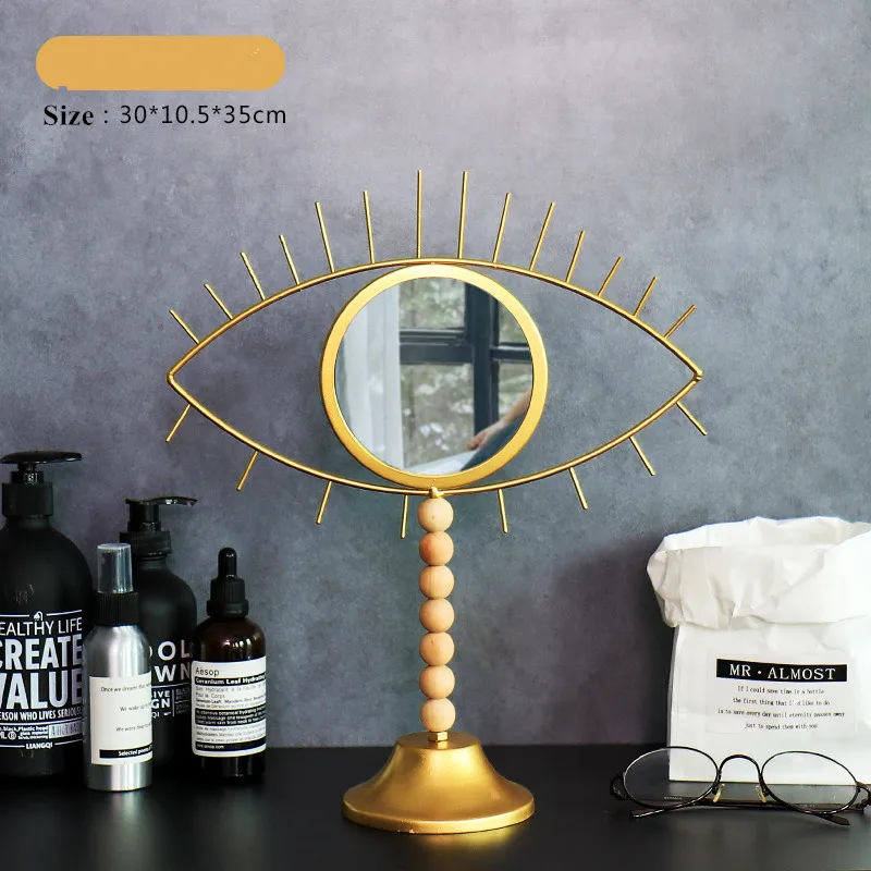 Зеркало для макияжа круглое Золотое в скандинавском стиле декоративная