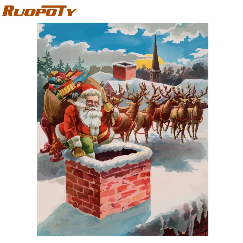 Ruopoty Рождественская фотография DIY живопись по комплекты номеров пейзаж современный расписанный вручную картина маслом для домашний декор произведение искусства 60x75 см - Color: ZC.1010-3
