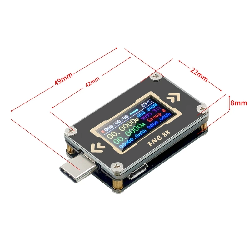 FNC88 Type-C PD триггер USB-C Вольтметр Амперметр Напряжение 2-полосный измеритель тока