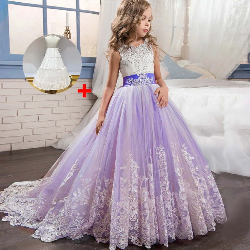 purple2 Girls Summer Dress Long Ball Gown Evening Dress Kids Dresses Girls Children Prom Princess Party Wedding Dress 10 12 Years - Цвет: purple2