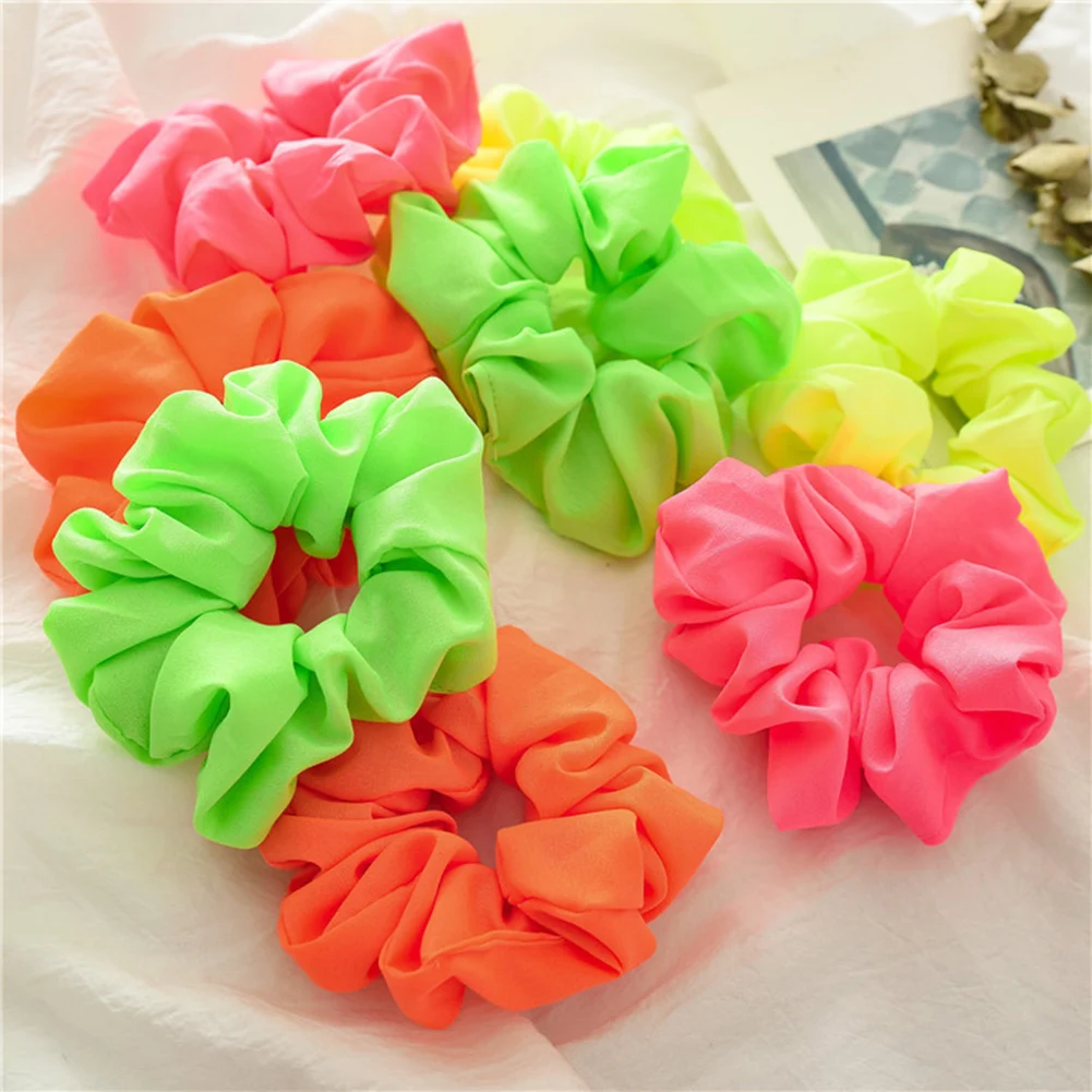 

Fluorescent Color Scrunchies Elastic Hair Ties Ponytail Bright Hair Accessories Monochrome Cloth Loop Elastic Band Headdress