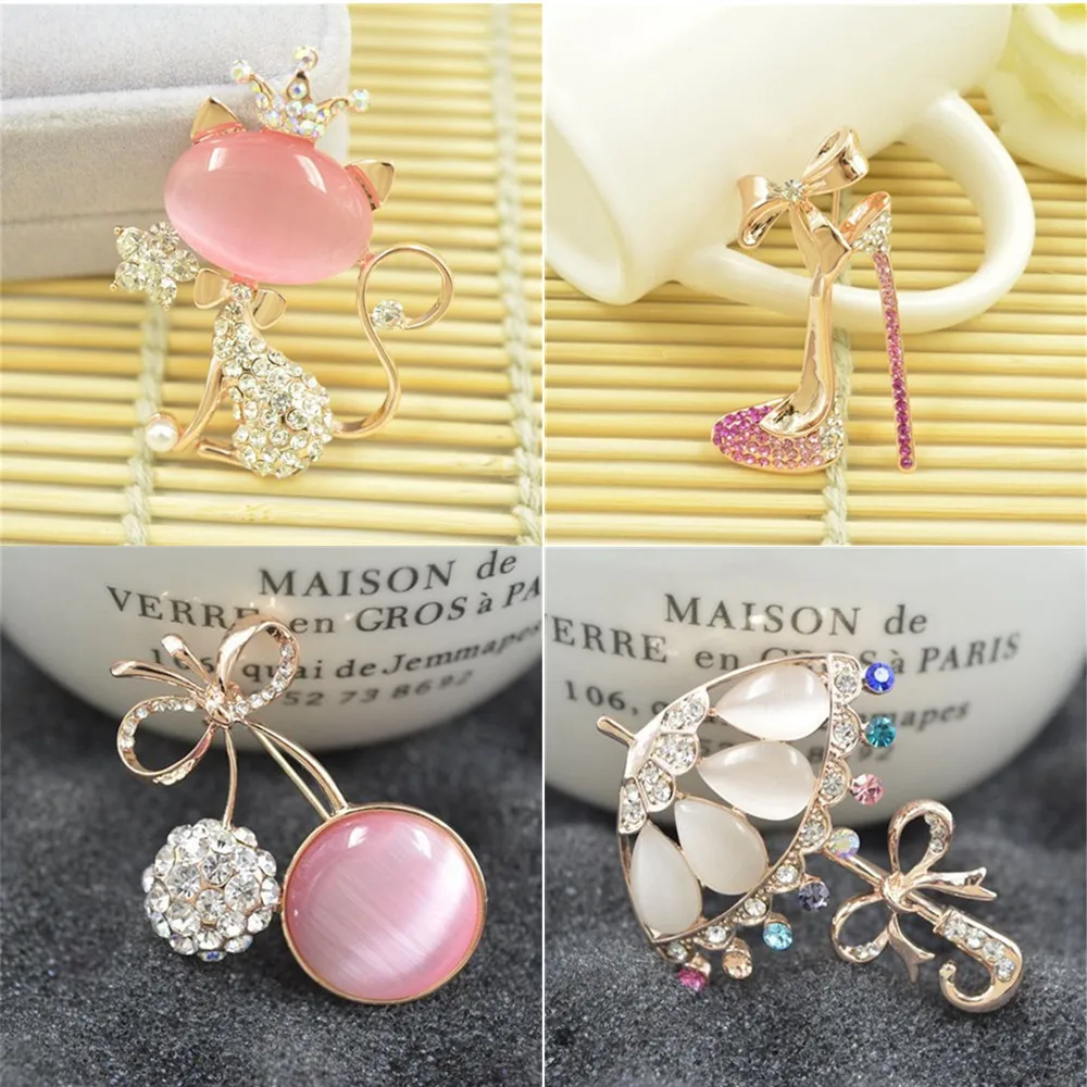 

New Arrived Opal Stone Animal Brooch Garment Jewelry Accessories Gifts Brooches for Women Crystal Rhinestone Pin