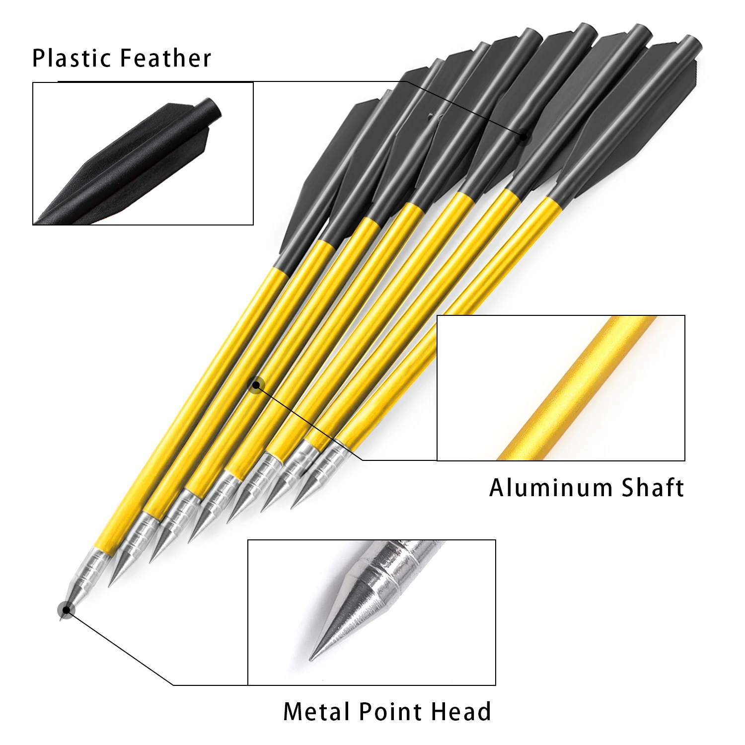 

12/36/60PCS 2021 yellow Aluminum Archery Arrow 6.2 inch Broadheads Flecha For Crossbow Pistol Accurate Arrows Hunting Shooting