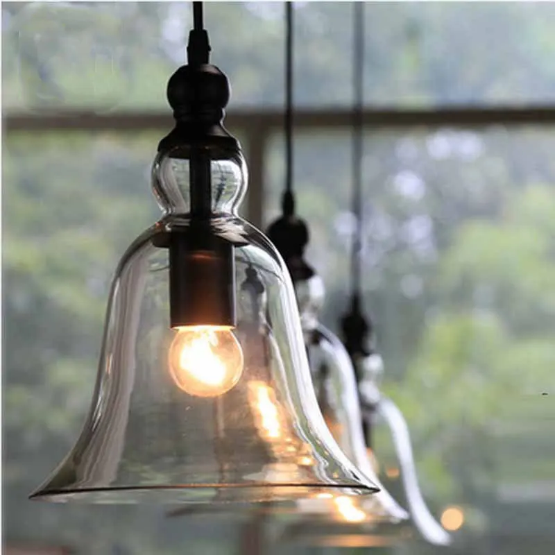 

Modern Glass Bell Chandelier Restaurant Bar Cafe Chandelier Living Room Nordic Decoration E27 led lighting