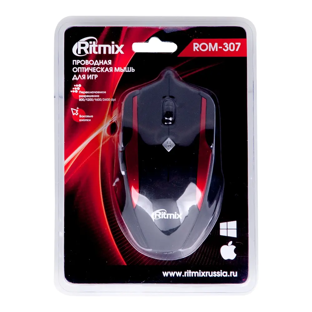 Проводная мышь RITMIX ROM-307 [оптическая 6 кнопок колесо прокрутки 800 / 1200 1600 2400 dpi] |