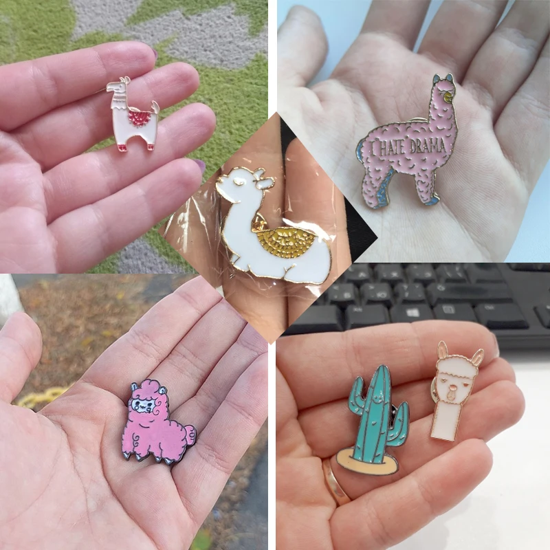 Милые каваи из альпаки овечий ламы булавки мультфильм животных Броши металлические значки куртки нагрудные булавки Коллекция ювелирных изделий подарок для детей девочек