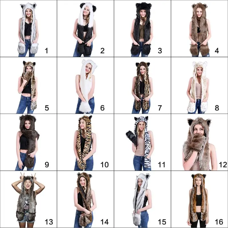 3 в 1 женский и мужской Пушистый Плюшевый Леопардовый шарф с капюшоном