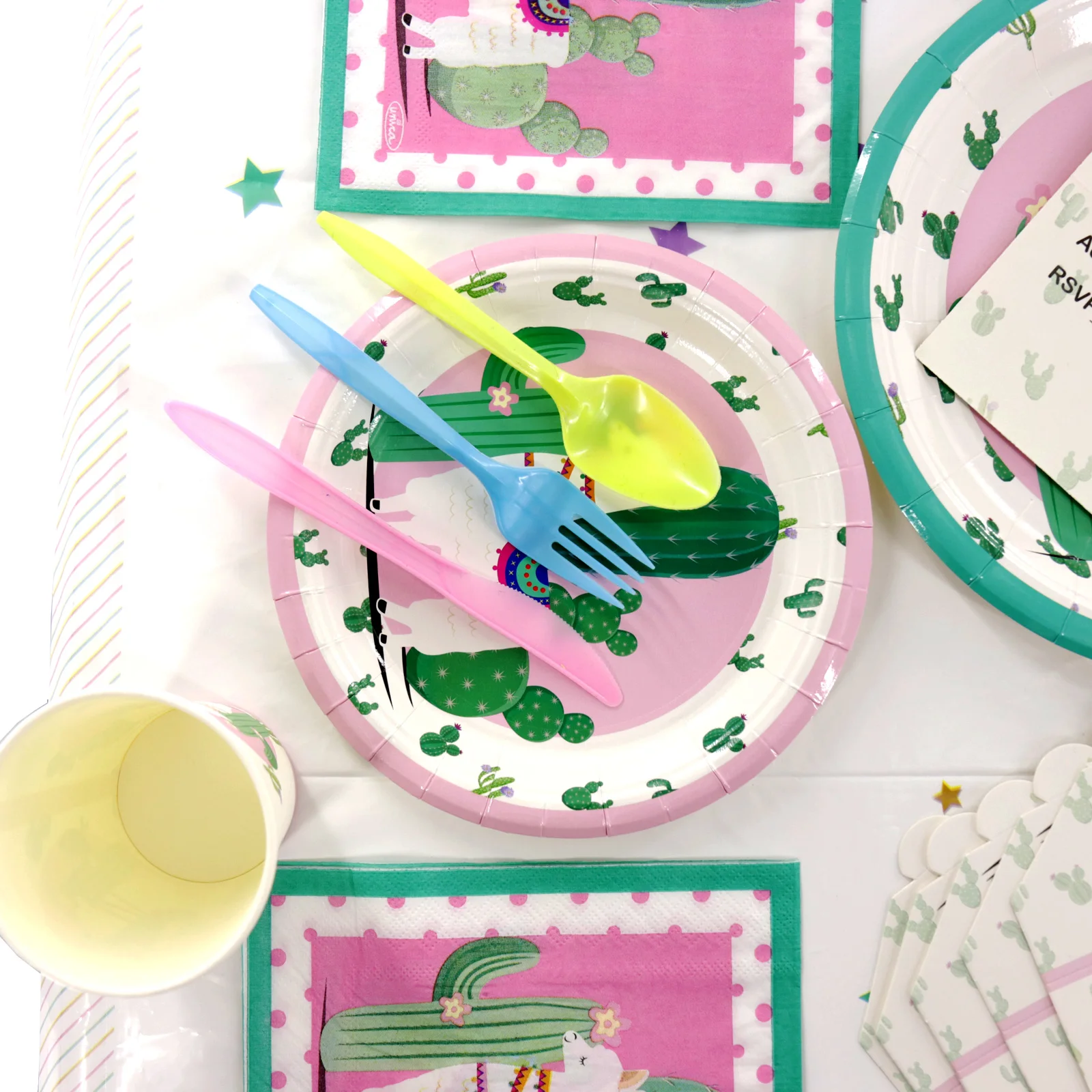 Лама Альпака кактус одноразовая посуда набор бумажные тарелки и стаканы