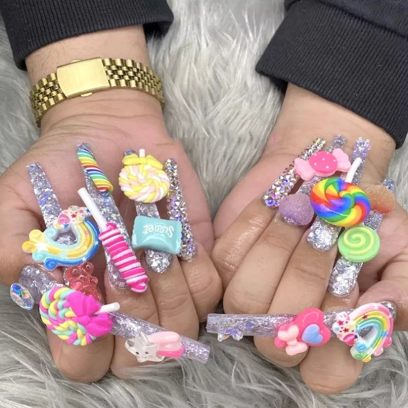 

30Pcs Nail Decor Candy Mixed Resin For Nail Art Tips Rhinestones Mixed Send By Random Cute Colorful Lollipop Manicure Tool