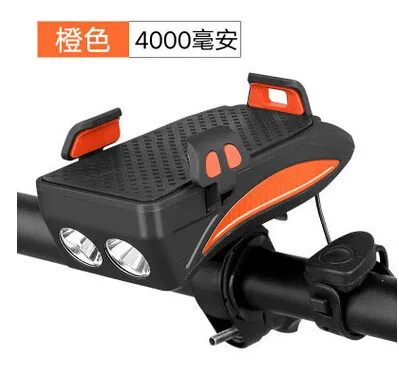 Orange 4000MAH 4в1 велосипедный держатель для телефона и подставки светодиодный держатель для телефона с кронштейном для телефона с роговым колокольчиком для samsung, iphone Huwei - Цвет: Orange 4000MAH