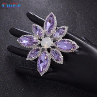 elegant 8cm oversized female flower ring romantic purple opal bride decorative ring women jewelry with rhinestones