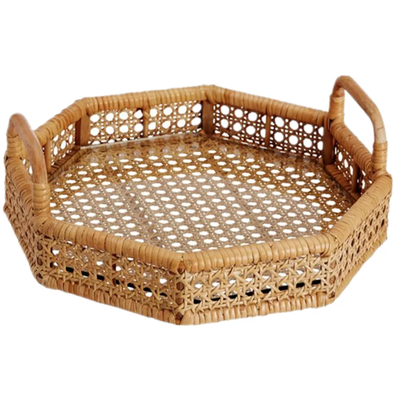 

Trays decorative Handmade polygonal rattan tray with handle Size S