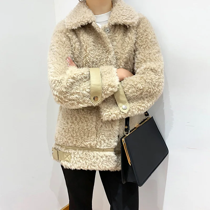Women Warm Wool Coat Autumn Winter Fashion New Fur Jacket  Medium Length Leisure Trend Long Sleeves Pocket Casual Loose Outwear