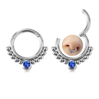 hongtu 1pc blue cz crystal nose rings stainless steel hinged segment ring septum piercings nostril hoop lip cartilage earrings