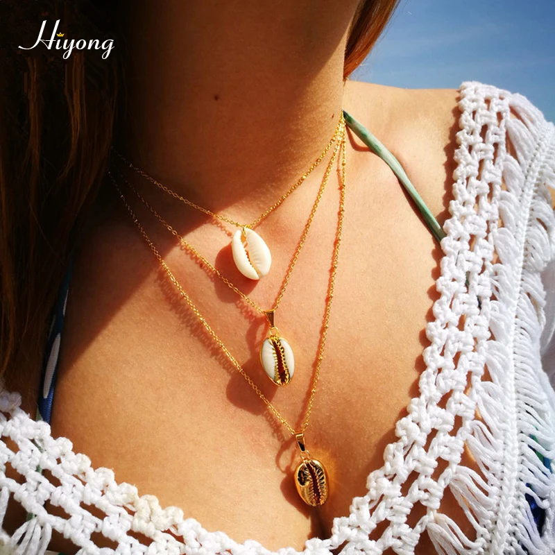 Shell Necklace-19 HIYONG, новая мода, натуральный Каури, ожерелье, ручная работа, Тканое, регулируемое, бохо, Гавайское море, пляж, чокер для женщин, девушек, ювелирное изделие - Окраска металла: Shell Necklace-19