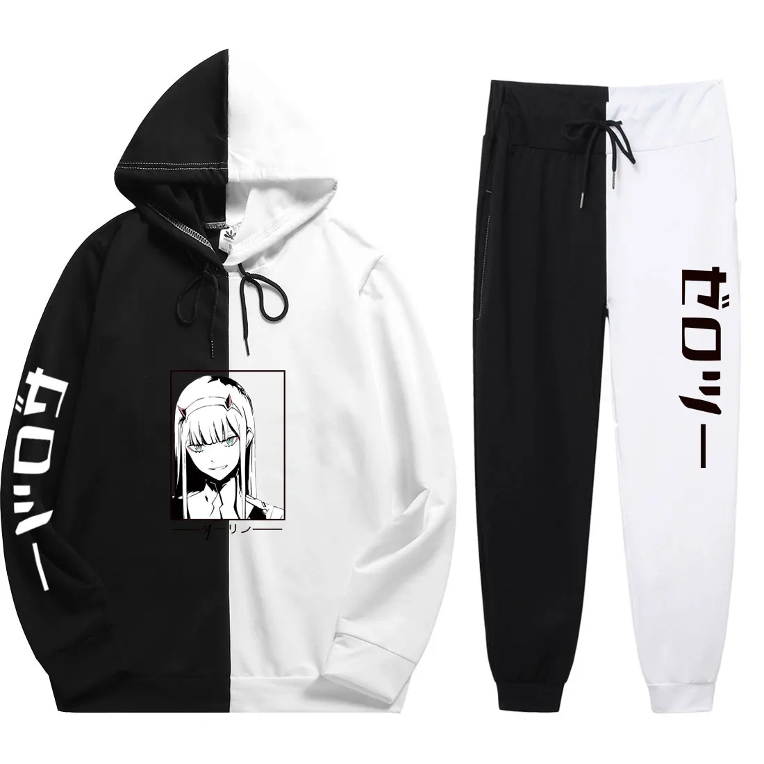 

Summer Men's 2 Pieces Sets Anime Zero TWO Beautiful G Print Patchwork Thin Hoodie+PatchworkPants The Sharingan Sweatshirt New