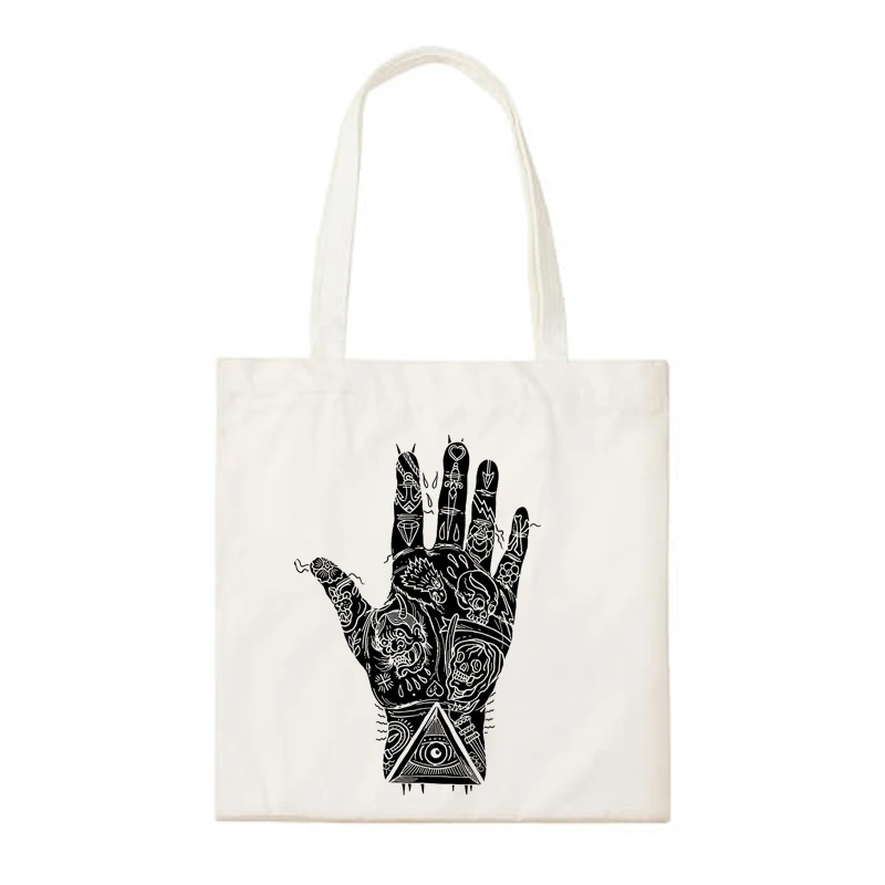 Повседневная Холщовая Сумка goth для покупок ручная Татуировка медведь Лев принт