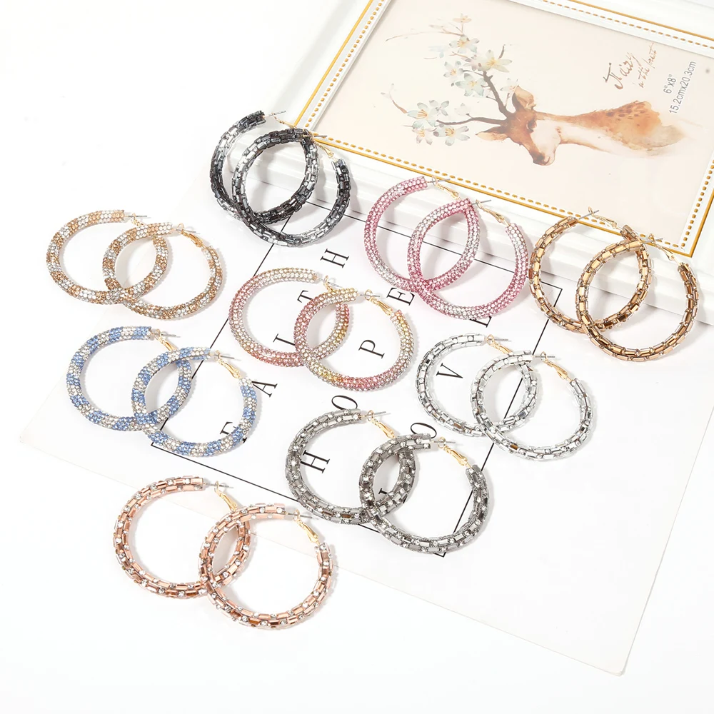 Женские серьги-стразы WGOUD Блестящие модные серьги-кольца радужные однотонные