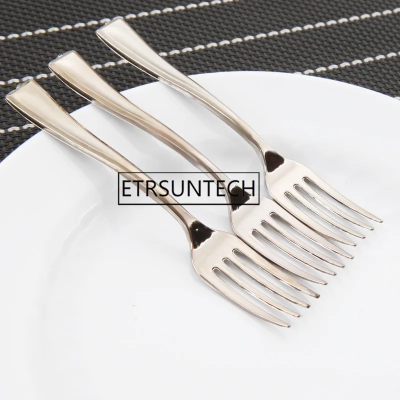 

1000 шт. 3,9 дюйма пластиковая одноразовая Мини-Серебряная вилка 10 см, вилка для дегустации торта, десерта, для свадьбы