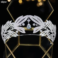 cubic zirconia luxury european laurels royal tall tiaras wedding cz crowns sweet 16 birthday headpiece bridal hair accessories