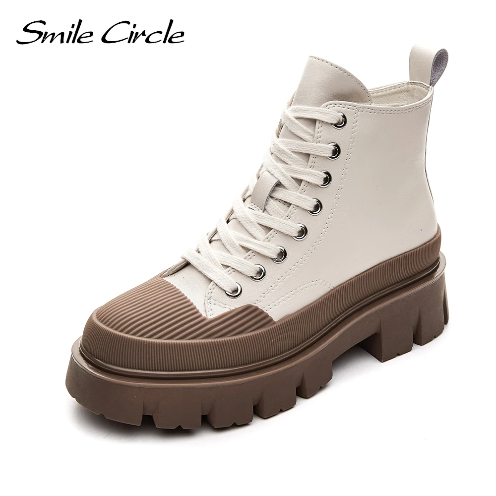 Smile Circle/ботильоны; Женские ботинки на плоской платформе; Модные Нескользящие водонепроницаемые ботинки на не сужающемся книзу массивном каблуке; Теплая обувь; Сезон осень-зима