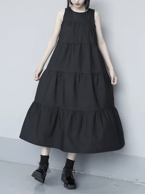 Женское платье без рукавов свободная юбка большого размера с оригинальным