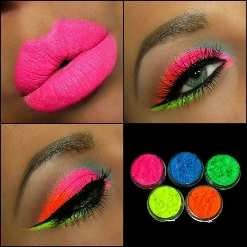 6 Color 6PC Mixed Neon Powder Eyeshadow Waterproof Matte Mineral Sequins Nail Shimmer Long Lasting Shiny Box TS |