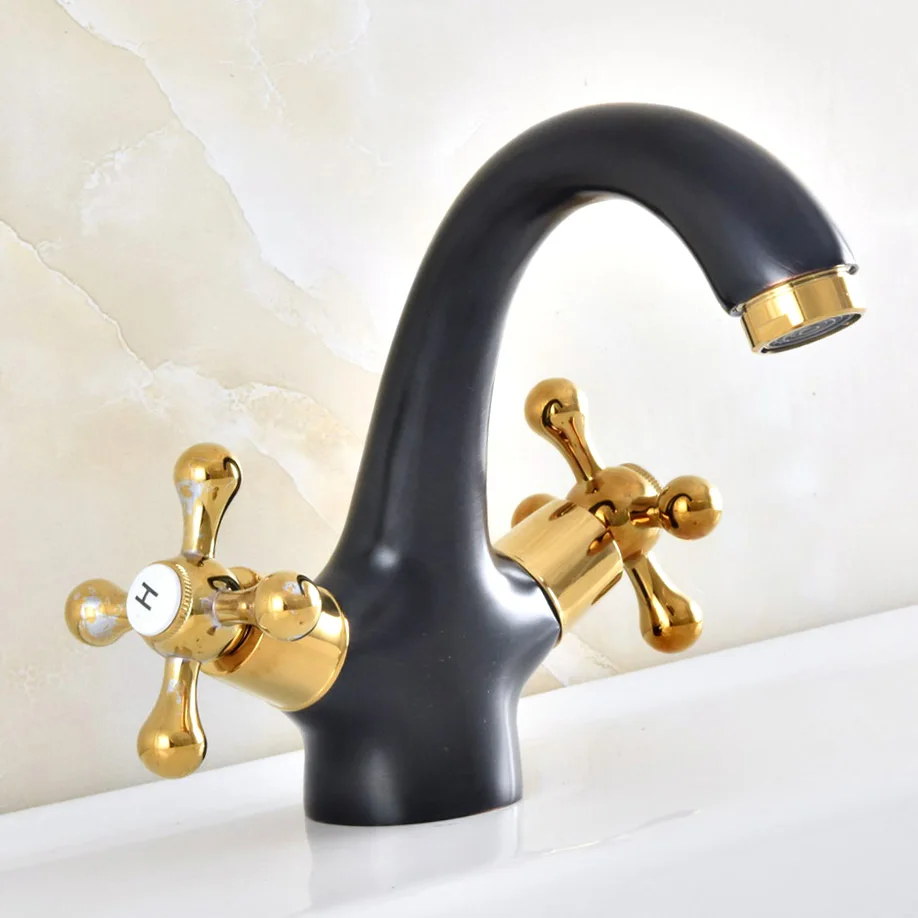 

Black Oil Rubbed Bronze Gold Color Brass Two Corss Handles Bathroom Faucet Sink Basin Cold / Hot Mixer Tap anf479