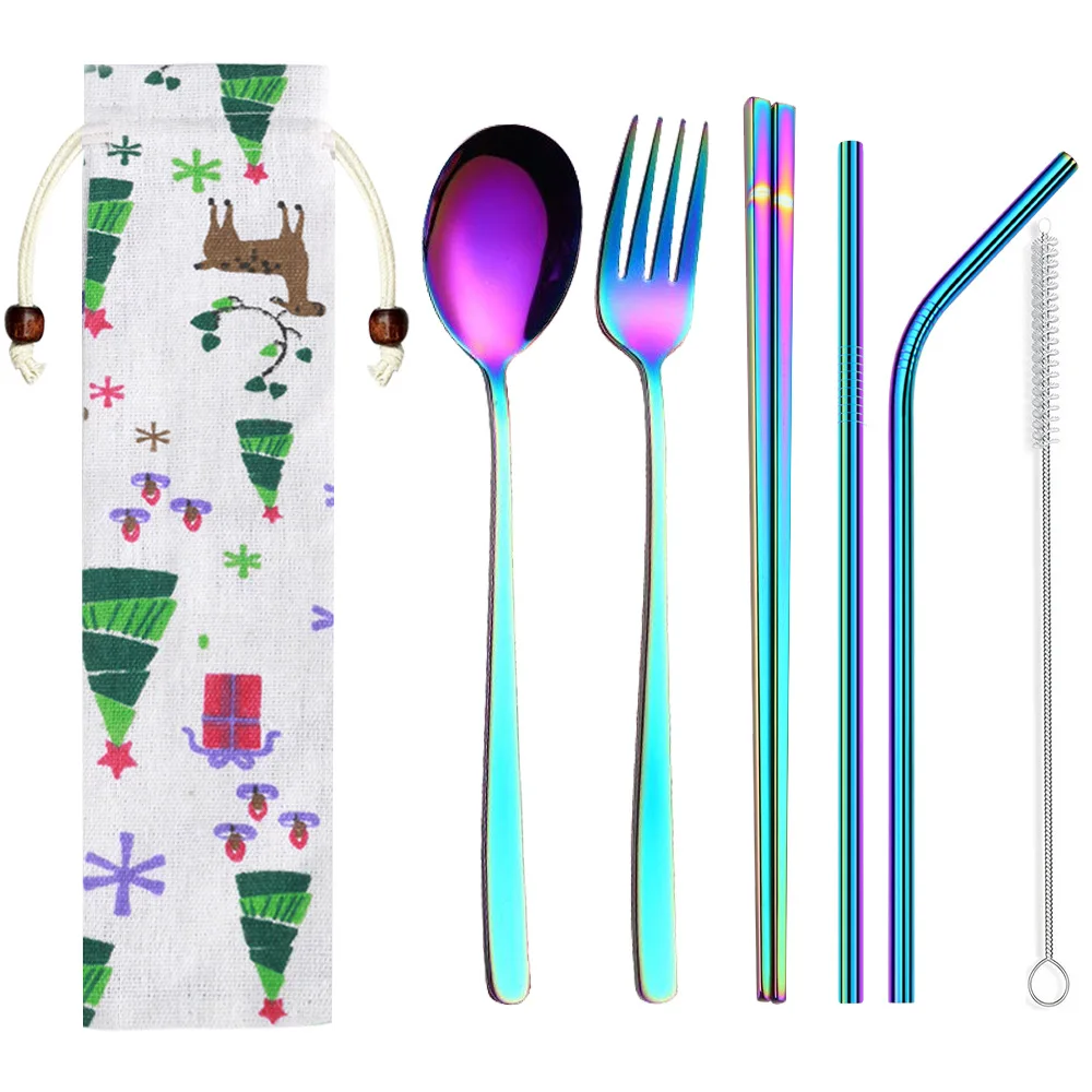 

Creative stainless steel spoon straw set set of 5 piecesMulticolored linen bag packaging is optional Free straw cleaning brush
