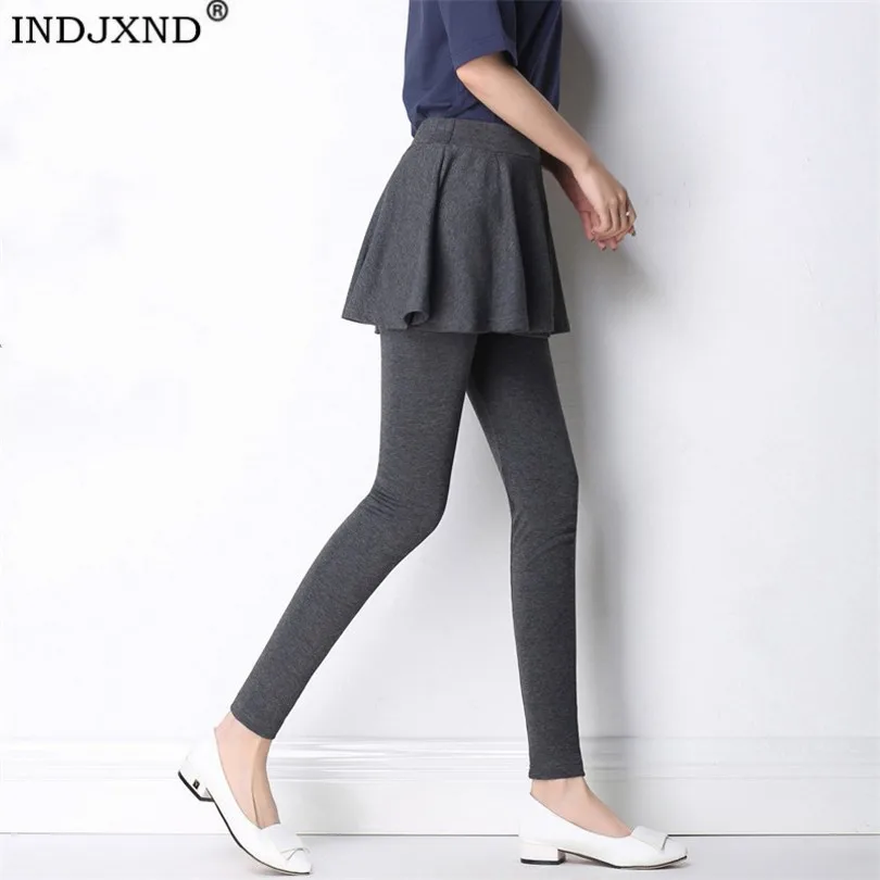 

INDJXND Autumn Winter Fittness Leggings Women Skirt Skinny Pants Fake Two Pieces Elasticity Casual Plus Size Warm Ankle-Length