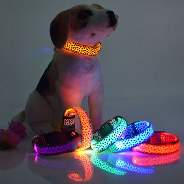 

Leopard collar LED light-up dog belt Light-up collar dog collar and dog leash Large, medium and small pet supplies