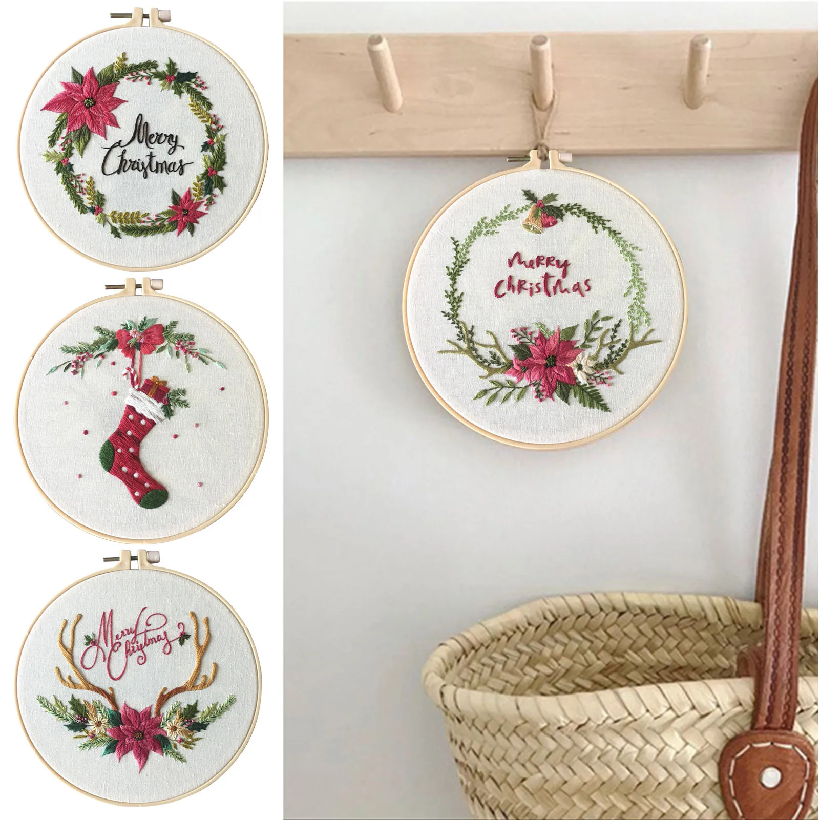 

6PCS Christmas Embroidery Kit Cross Stitch Set Handmade DIY Embroidery Gift