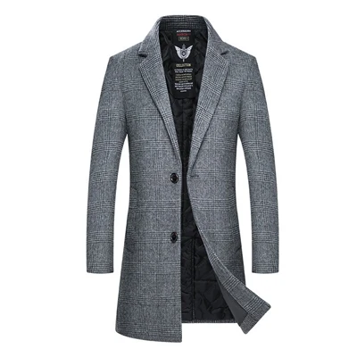 Gray ISurvivor мужские зимние осенние шерстяные пальто куртки Jaqueta Masculina мужские повседневные модные облегающие Большие размеры клетчатые пальто - Цвет: Gray
