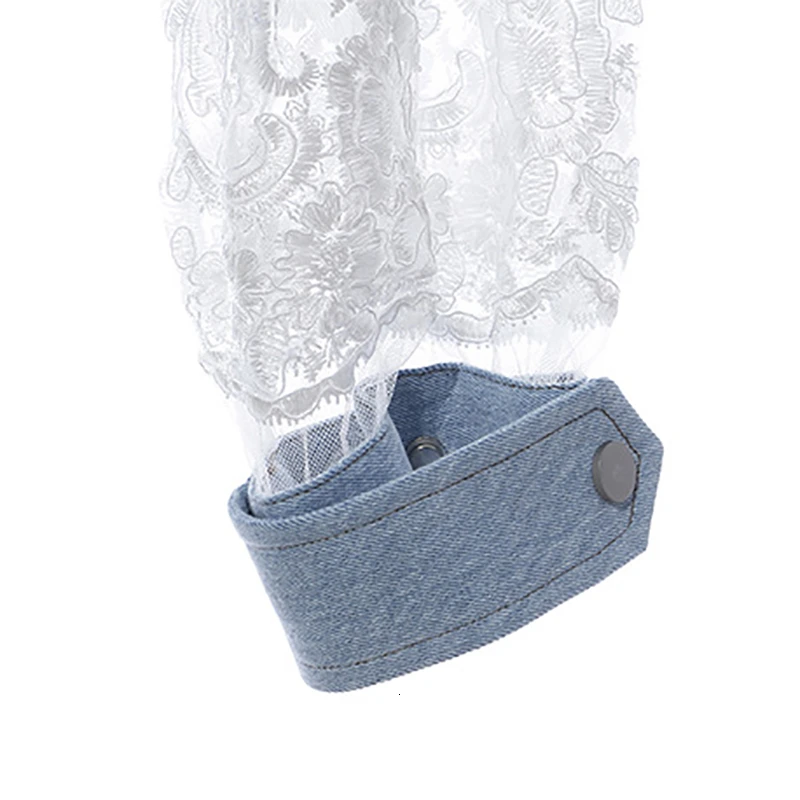 

SeeBeautiful New Fashion Spring 2021 Perspective Sexy Lace Denim Lapel Long Sleeve Zipper Belt Loose Jacket Coat Women N587