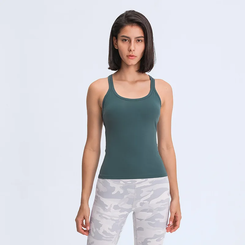 

Racerback Tank Top Snug Fit Sleeveless Yoga Shirt Brushed Women Workout Top Sports Shirt with Padded Bra