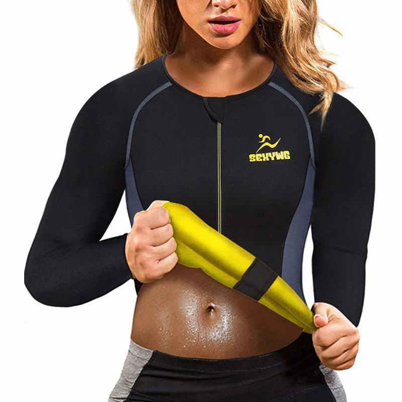 

Women Hot Sweat Weight Neoprene Body Shaper Sauna Jacket Suit Workout Loss Shirt Long Training Clothes Fat Burner Top