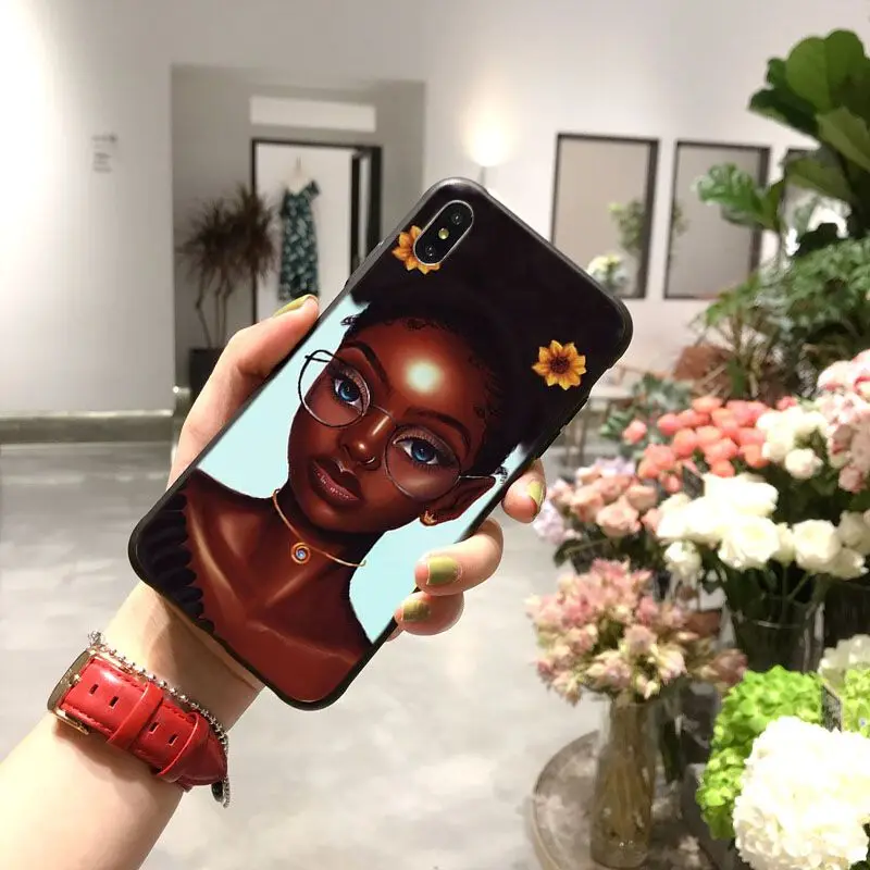 Черный Девушка волшебный меланин поппин задняя крышка телефона Coque для iPhone 8 7 6 6S