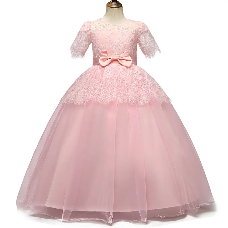 Длинное кружевное платье с цветочным узором для девочек на день рождения