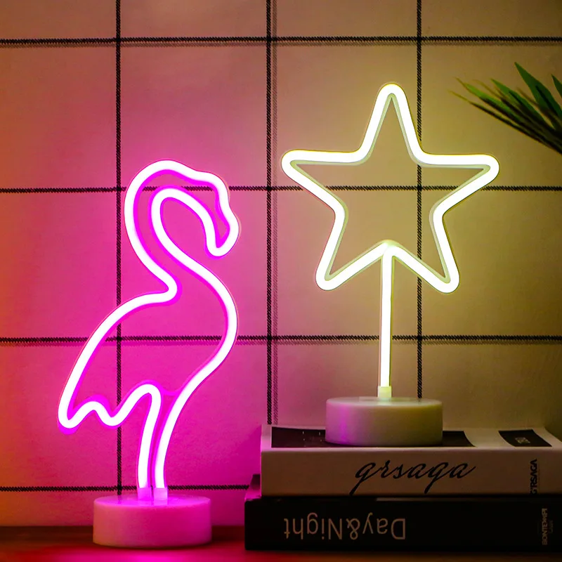 Светодиодный неоновый светильник красочные радужные USB фламинго единорог милые