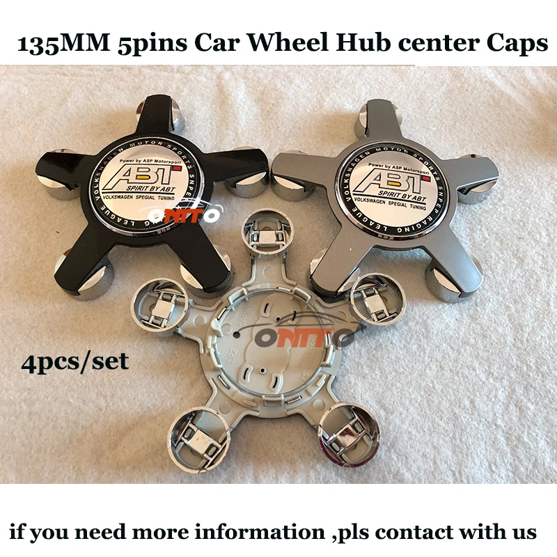 

Automobile Model 135MM 5PINS Clips Car Wheel hub center caps Color Silvery Black ABT Logo 56mm 60mm Auto emblem badge