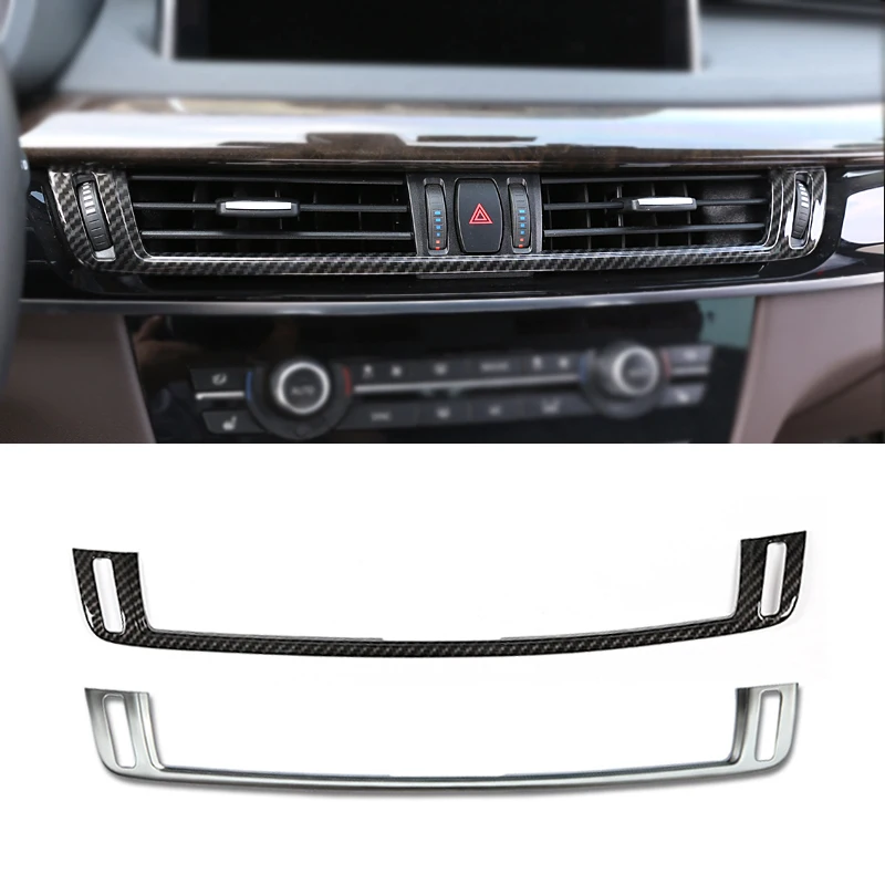 For BMW X5 X6 F15 F16 Car Carbon Fiber Texture Interior Center Control Air Condition Air Outlet Frame Cover Protective Trim