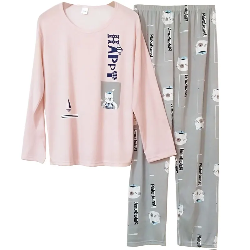 Home clothes for womens Plaid Pink 2020 Spring pyjamas female Pjs suit Cartoon pijamas Casual Sleepwear Pijama Mujerr | Женская одежда