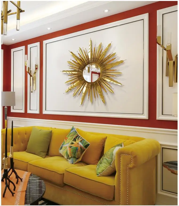 Простой современный изготовленный из кованого железа солнце Форма настенные, декоративные, для зеркала внутренняя отделка стен отель Гостиная дома светильник орнамент ремесла