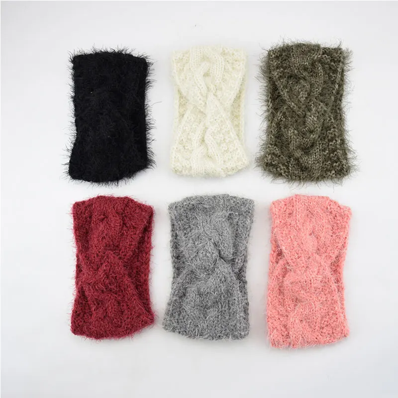 Женская вязаная повязка на голову из мягкой шерсти с перекрещивающимися