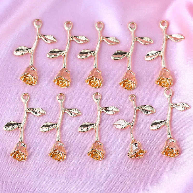 

10Pcs Zinc Alloy Gold Silver Color Metal Rose Flower Charms Vintage Punk Plant Charm For Making Jewelry Accessories Wholesale