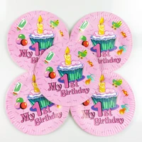 10pcslot first birthday theme plates kids girls favors dishes birthday events party baby shower decoration tableware supplies