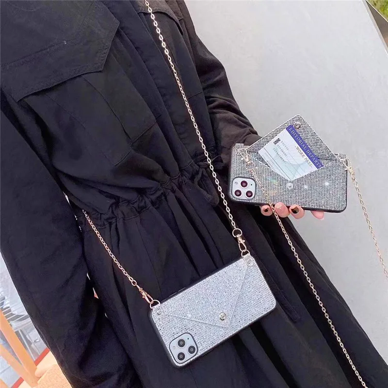 

European and American fashion flash diamond card bag messenger chain 11Pro/Max XS/XR/SE mobile phone case iphone6/7/8plus trend