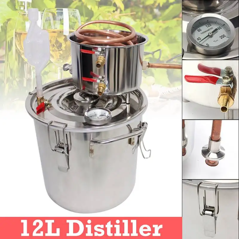 

2 галлона 12 л эффективный дистиллятор DIY для домашнего приготовления спиртовой медный дистиллятор бойлер для воды вина Эфирное масло компле...
