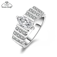 silver personalized fashion exaggerated horizontal three rows of stone round zircon ring fashion women ring jewelry
