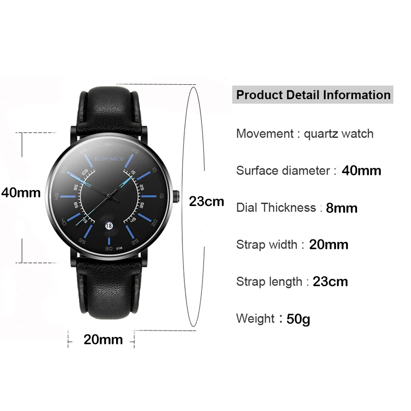 Трендовые мужские часы кварцевые черные кожаные с календарем персональный